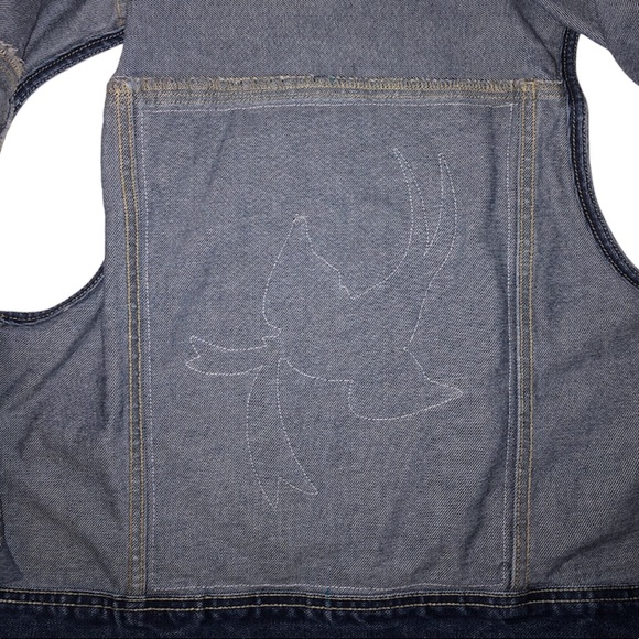 Upcycled Red Plaid Stars Rocker Punk Denim Vest - Picture 9 of 13